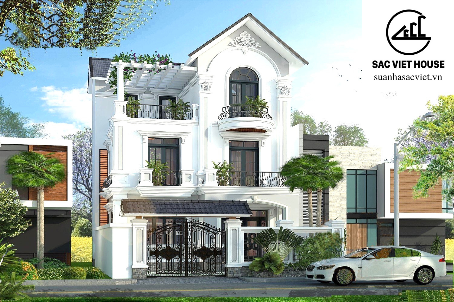 Thiết kế biệt thự tân cổ điển 2 tầng độc đáo và thu hút mọi ánh nhìn Sắc Việt House liên hệ 0705.79.